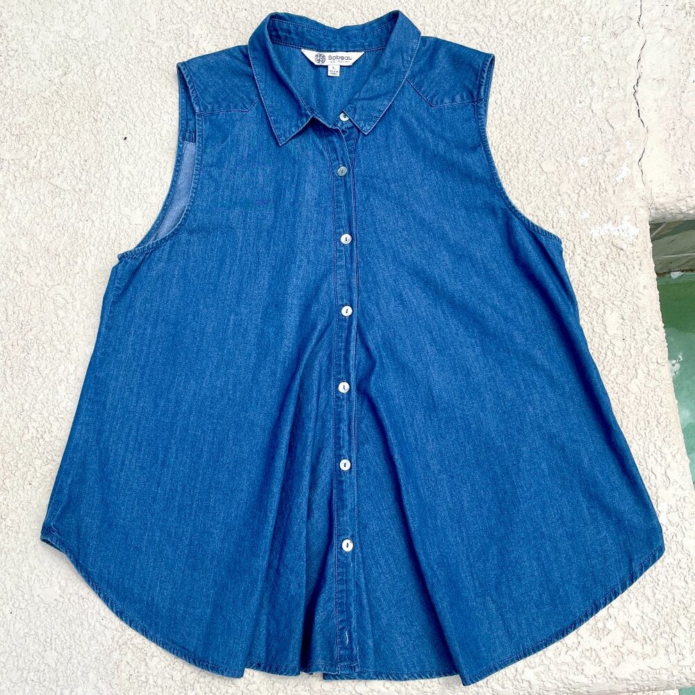 Bobeau Collection Lightweight Blue Sleeveless Faux Jean Vest Top